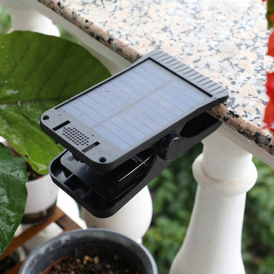 Close-up of the clip mount and solar panel