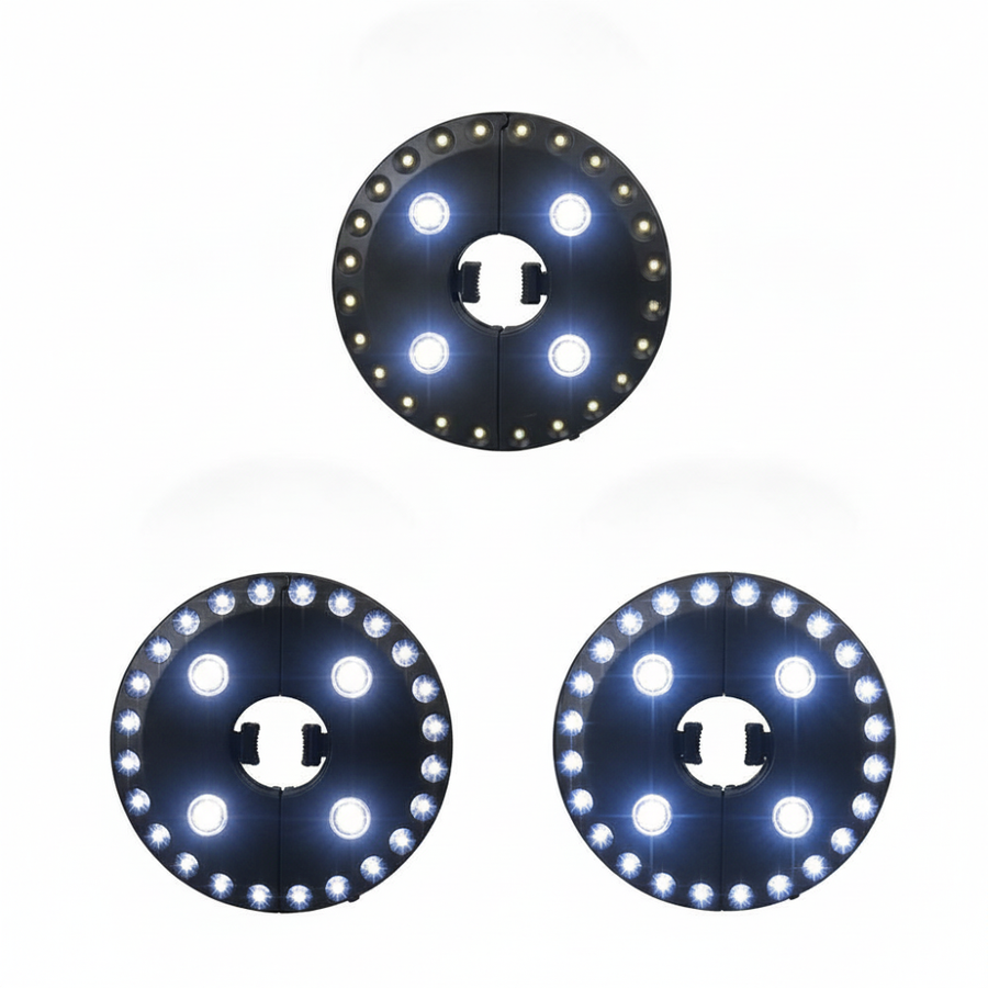 Three brightness modes of the umbrella light compared side by side