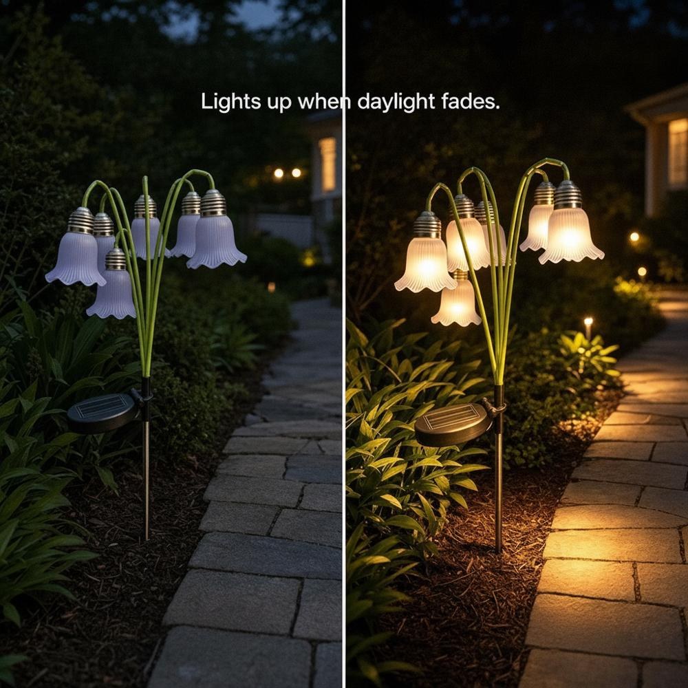 Solar flower lights before and after dusk activation