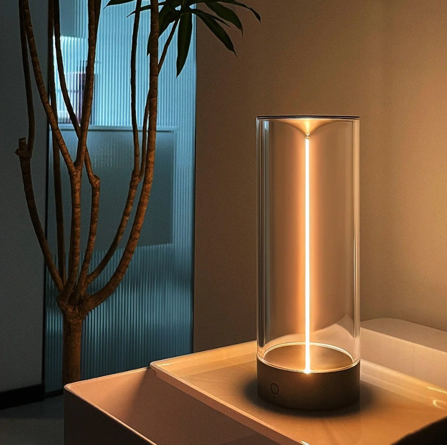 LED glass table lamp in a living room setting