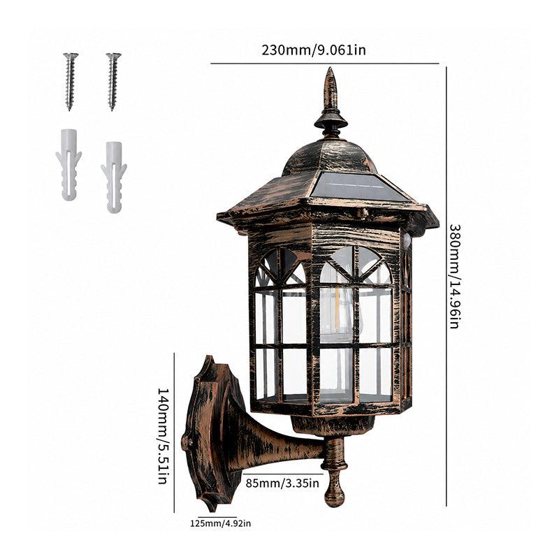 Measurements and dimensions of the solar wall lantern, 9x15 in (230x380 mm)