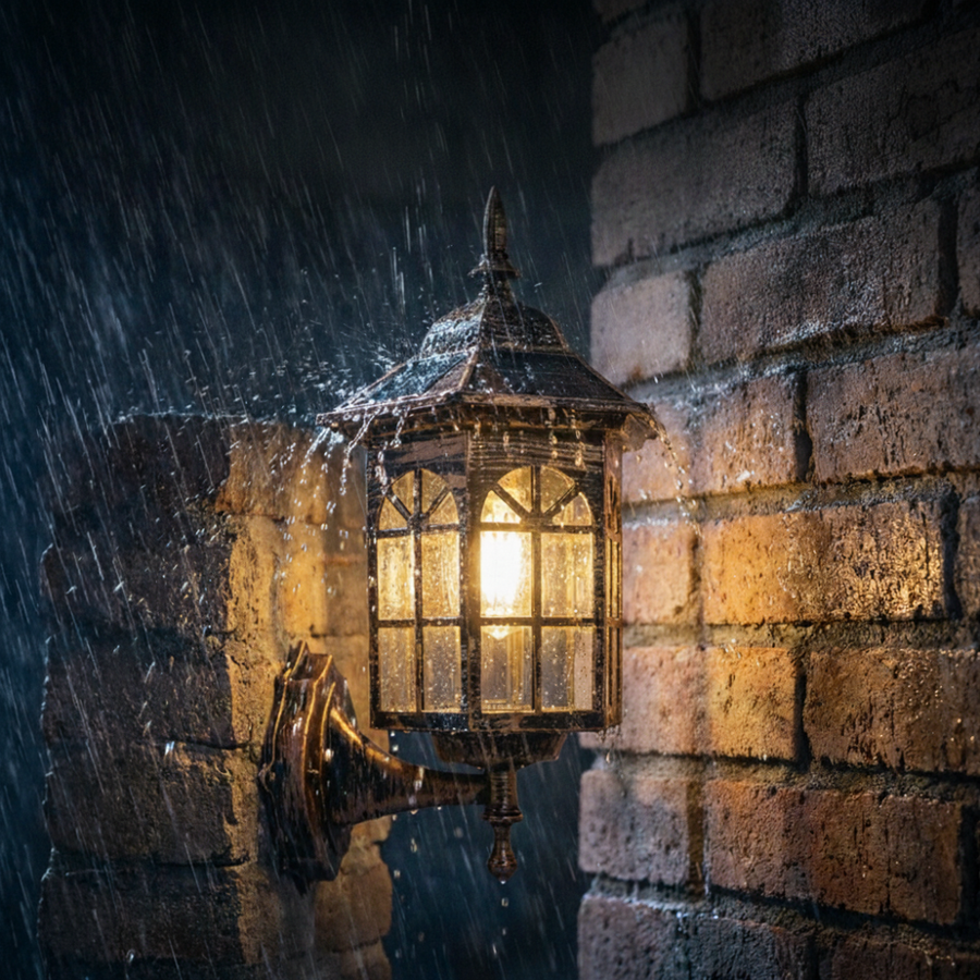 Wall lantern in the rain, waterproof and weather-resistant