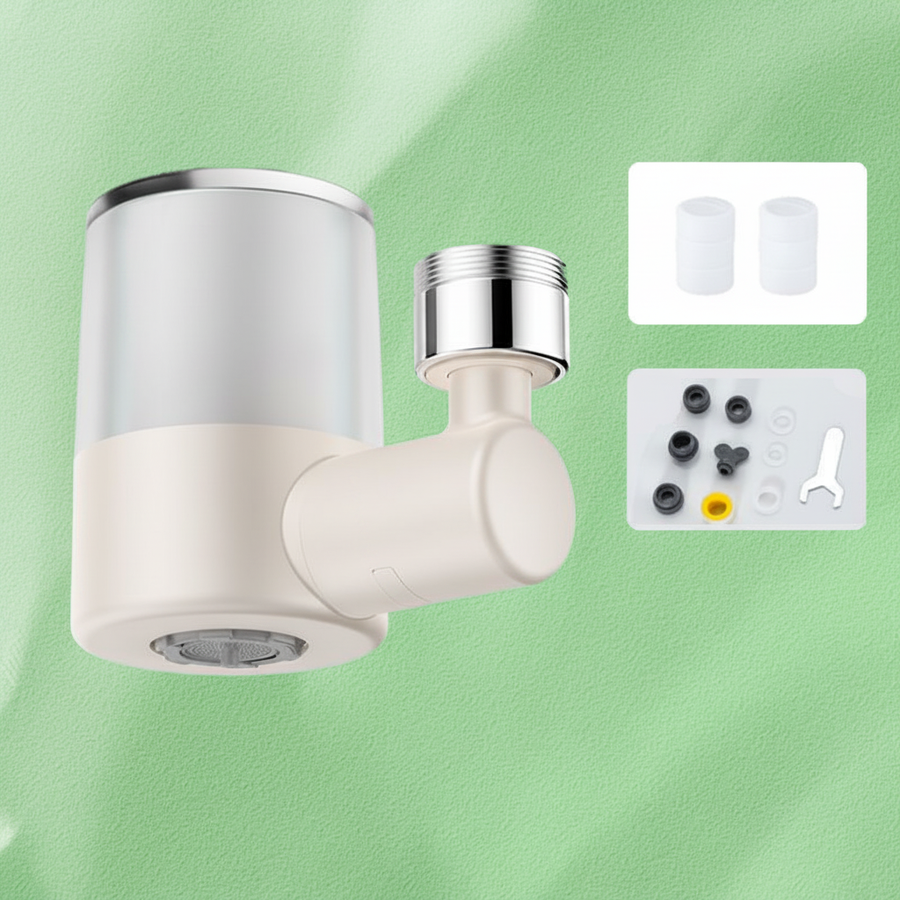 White swivel filter nozzle for faucet with 720-degree rotation