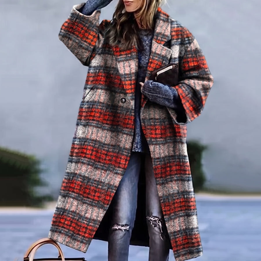 Women's Long Winter Trench Coat in red