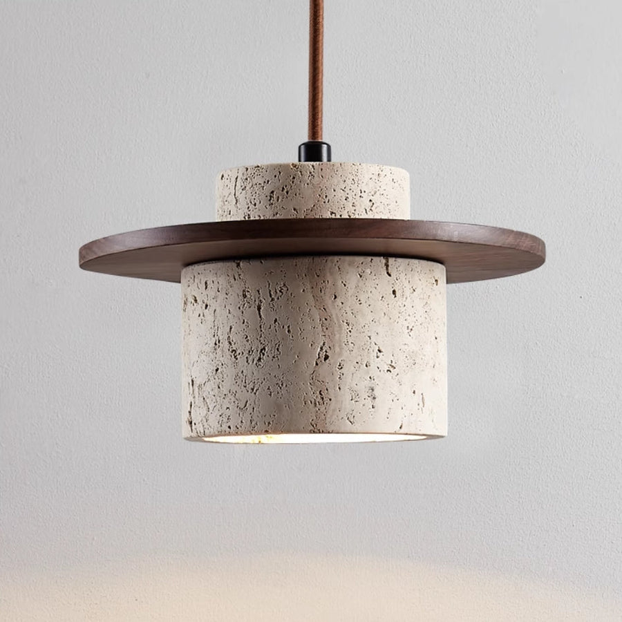 Pendant light hanging above a dining table